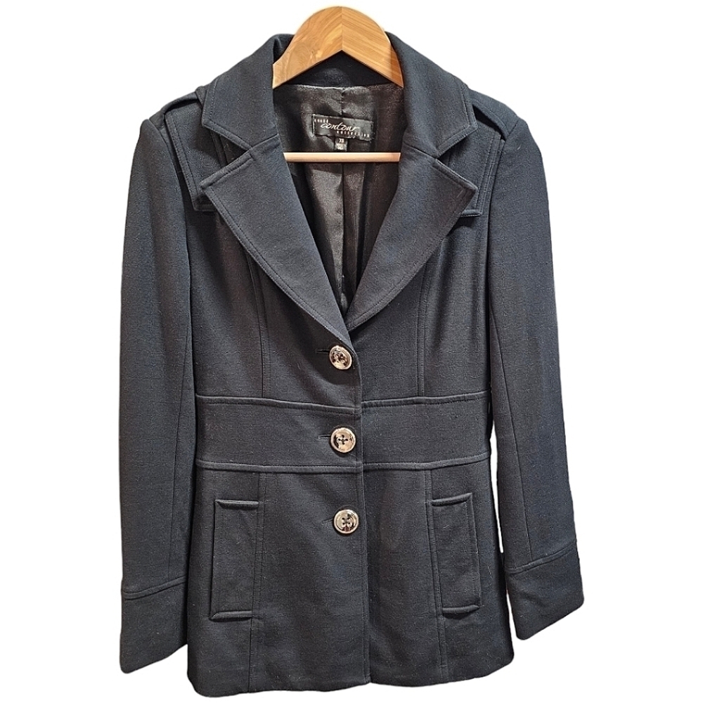 Cachè Contour Collection Black Button Front Jacket Size XS Rayon Stretch